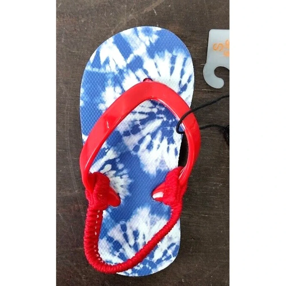 Cat Jack Kids Toddler Flip Flops Sandals Blue Tie Dye Red Strap Size S 5/6‎